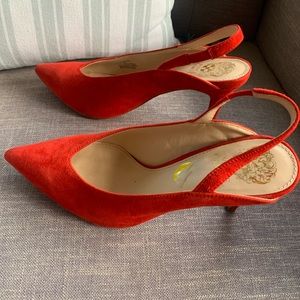 Womens light suede heels in poppy color